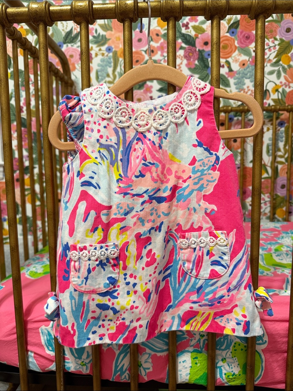 Lilly Pulitzer Girls' Pink Multi Floral Lace-Trim Dress